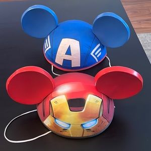Set of Iron Man and Captain America Mickey Ear Disney Hats. Used Condition